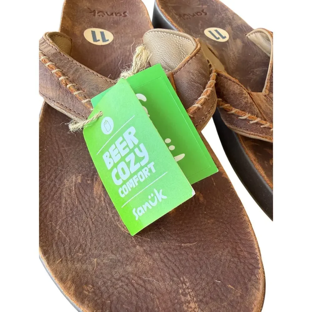 Sanuk Men's Saddle Tan Cosmic Yoga Mat Lx Flip Flop Sandals Size 11